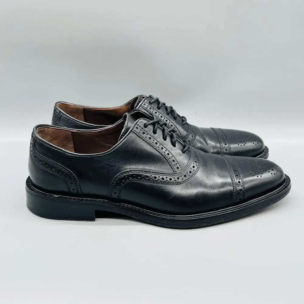 Johnston & Murphy Shoes Mens 8.5 Black Leather Cap Toe Oxford Dress Brogue